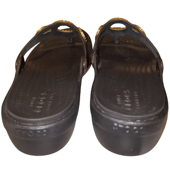 Crocs Sanrah Diamante Embellished Black/Rose Gold Wedge Flip Sandal Women's 6 w - Picture 8 of 14